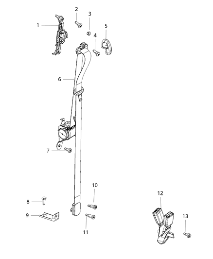 2020 Dodge Grand Caravan Seat Belts, Second Row Diagram 1
