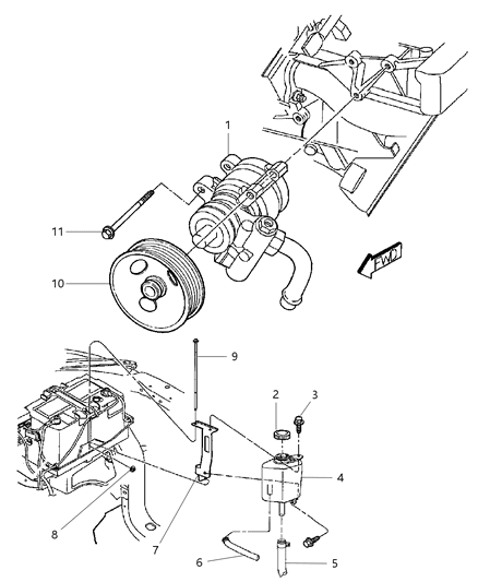 2000 Dodge Dakota Pump - Mounting & Pulley Diagram 1