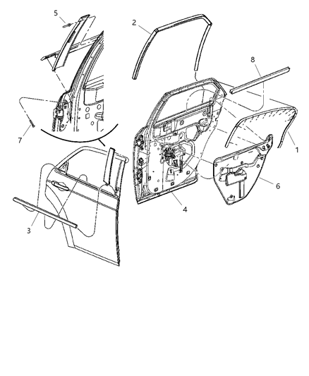 2009 Chrysler 300 Weatherstrips - Rear Door Diagram