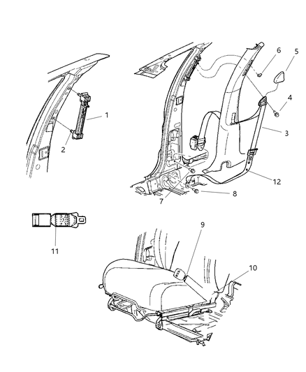 2002 Dodge Neon Seat Belts - Front Diagram