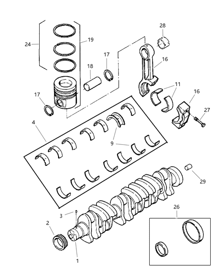 1998 Dodge Ram 1500 Crankshaft , Piston & Torque Converter Diagram 4