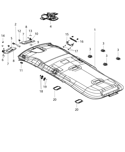 2018 Dodge Durango Headliner Diagram for 6PP32DX9AA