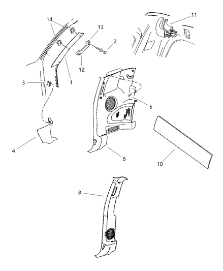 1999 Dodge Dakota Mouldings - Panels & Bolster Diagram