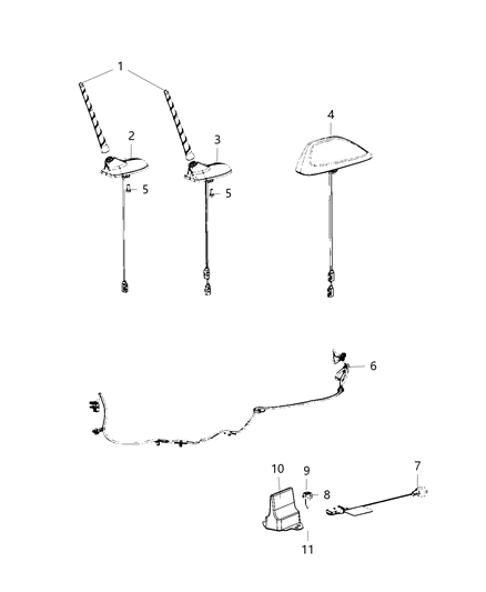 2019 Jeep Cherokee Antenna-Base Cable And Bracket Diagram for LCQ48AXRAB
