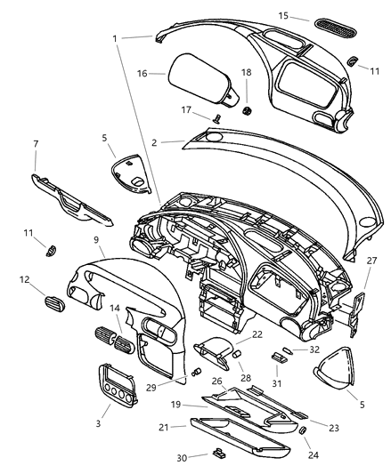 1997 Chrysler Sebring Hood &Bezel-Instrument Cluster Diagram for QW121K5AA