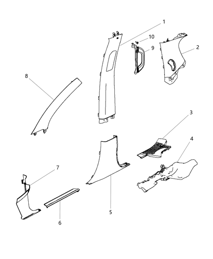 2012 Dodge Durango Panel-B Pillar Upper Trim Diagram for 1GP92DX9AE