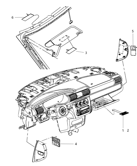 2005 Chrysler Sebring Instrument Panel & Visors Diagram