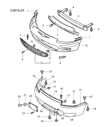 2002 Chrysler Sebring Plate-Front Bumper Diagram for MR432894