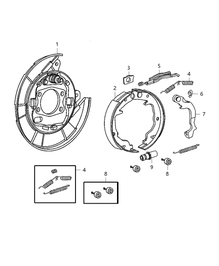 2012 Dodge Caliber Park Brake Assembly, Rear Disc, Rear Drum Diagram