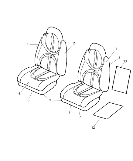 2001 Dodge Durango Front Seat Cushion Passenger Cover Diagram for UT241DVAA