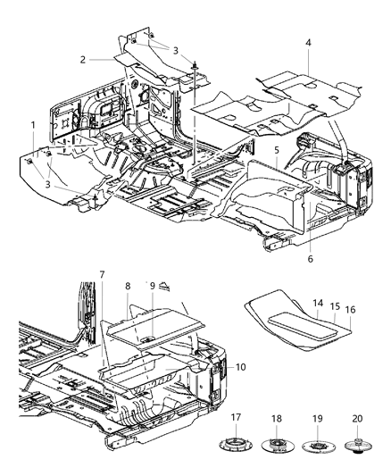 2015 Jeep Wrangler Rear Floor Diagram for 1QA72DX9AB