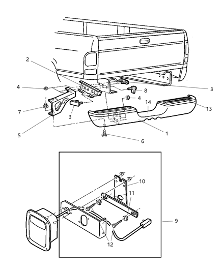 2002 Dodge Ram 2500 Rear Bumper & License Plate Attaching Diagram