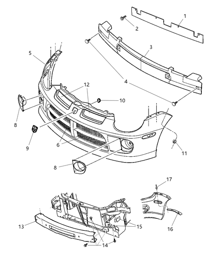 2003 Dodge Neon Front Bumper Cover Diagram for 5101776AA