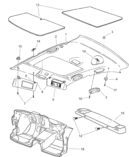 1999 Dodge Stratus Headliner & Visor Diagram