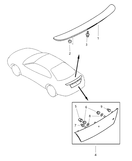 1998 Chrysler Sebring Coupe Rear End Garnish Panel Diagram