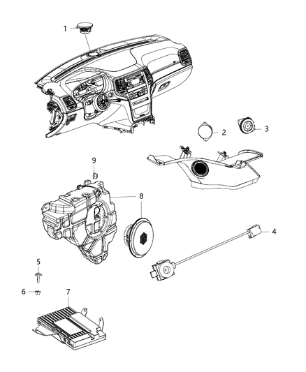 2016 Jeep Grand Cherokee Speakers, Instrument Panel And Quarters And Amplifiers Diagram