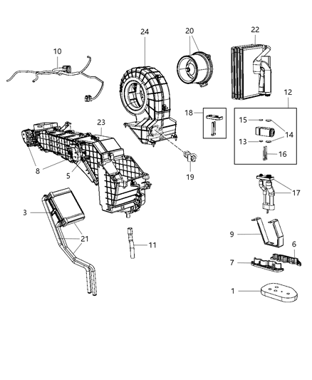 2008 Dodge Durango A/C & Heater Unit Rear Diagram 2