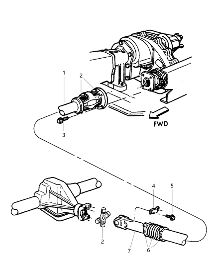 2002 Dodge Ram 3500 Propeller Shaft - Front Diagram