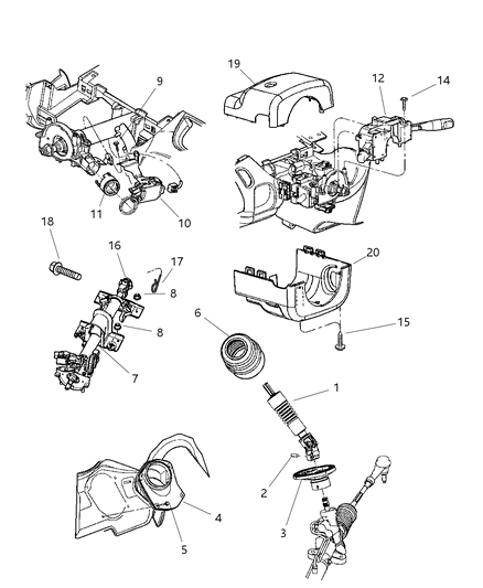 2001 Dodge Neon Column, Steering, Upper And Lower Diagram