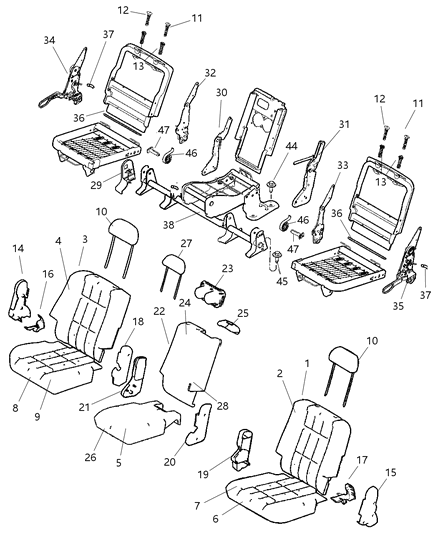 2009 Dodge Durango Rear Seat - Split Seat Diagram 1