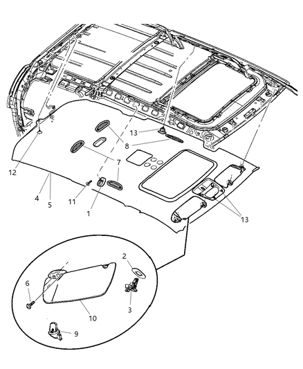 2009 Chrysler Aspen Headliners & Visors Diagram