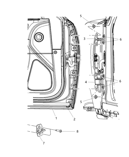 2020 Dodge Charger Front Door, Shell & Hinges Diagram