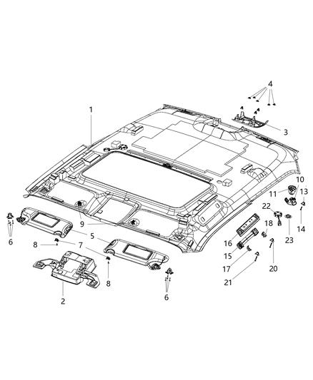 2015 Dodge Challenger Headliner Diagram for 5VJ07DX9AA