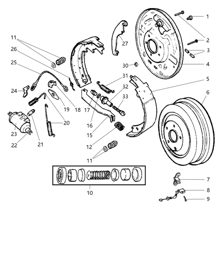 1998 Jeep Cherokee Brakes, Rear Diagram 1