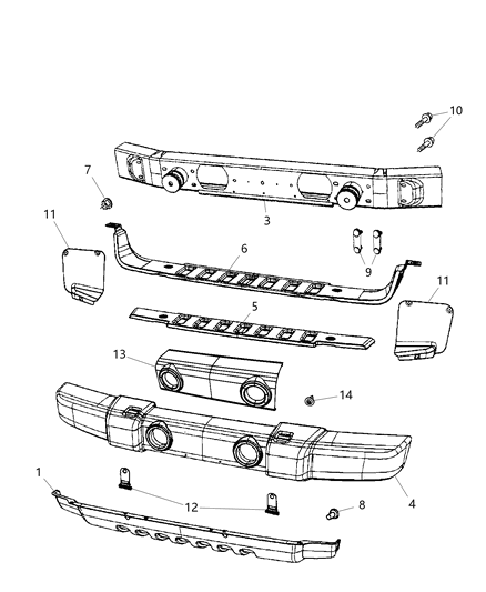 2012 Jeep Wrangler Beam-Front Bumper Diagram for 68003322AA