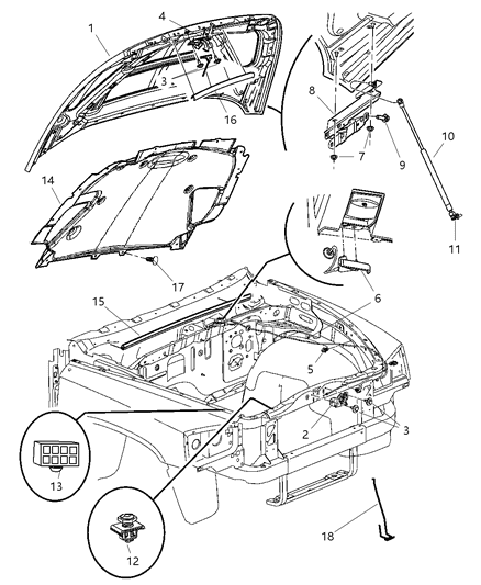 2011 Dodge Dakota Hood & Related Parts Diagram