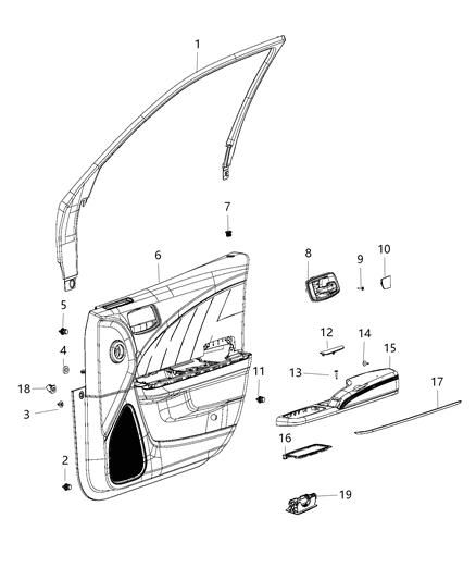 2019 Dodge Charger Front Door Trim Diagram for 6XA133X9AB