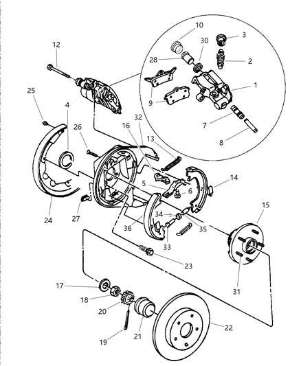 1997 Chrysler Concorde Brakes, Rear With Rear Disc Diagram