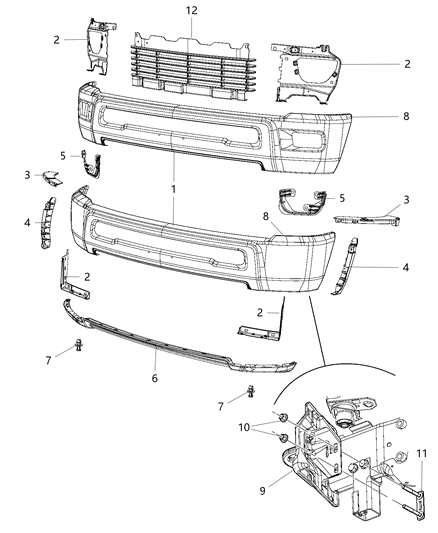 2011 Ram 2500 Bumper Front, Front Right Diagram for 68045699AA