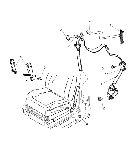 2004 Dodge Dakota Belts, Front Seat Diagram 1