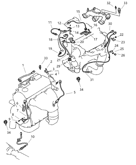 2001 Dodge Stratus Oxygen Sensor Diagram for MD345230