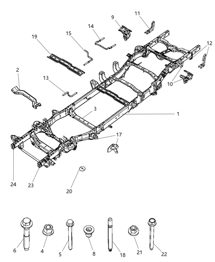 2009 Dodge Ram 1500 CROSMEMBE-Center Bearing Mount Diagram for 52020620AC