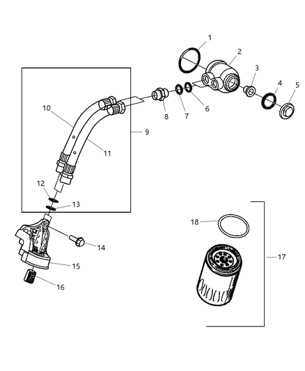 2004 Jeep Liberty Engine Oil Filter Adapter & Lines Diagram 1