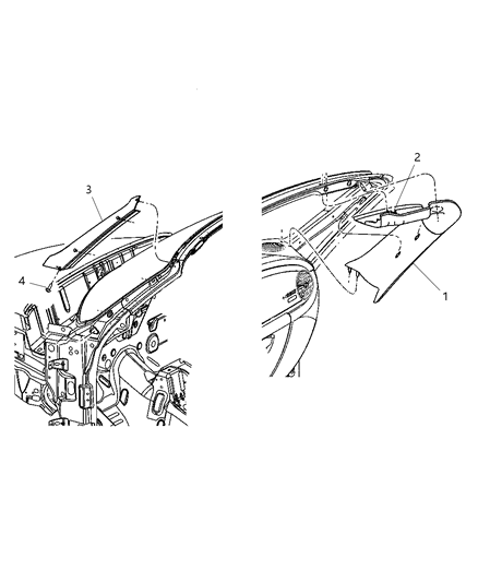 2006 Chrysler PT Cruiser A-Pillar Molding Diagram 1