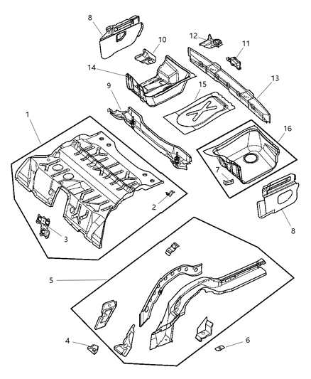 2004 Chrysler Crossfire Rear Floor Pan Diagram