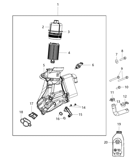 2020 Ram 1500 Engine Oil, Engine Oil Filter, Adapter/Cooler And Splashguard Diagram 1