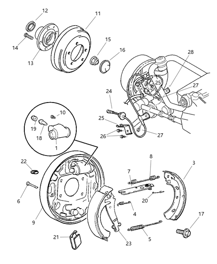 2000 Dodge Stratus Brakes, Rear Drum Diagram