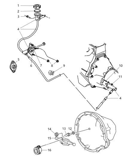2002 Dodge Ram 2500 Quad & Club Cab Controls, Hydraulic Clutch Diagram