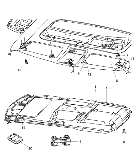 2010 Jeep Commander Headliners & Visors Diagram