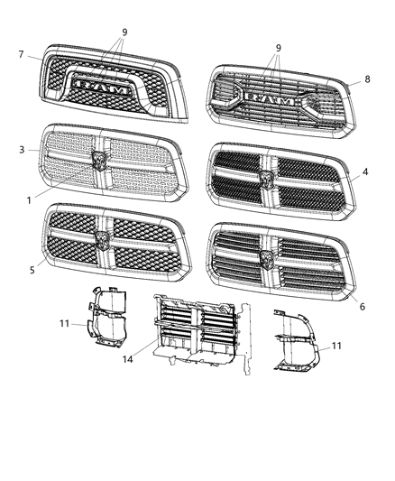 2016 Ram 1500 Grille-Active Shutter Diagram for 68227984AE
