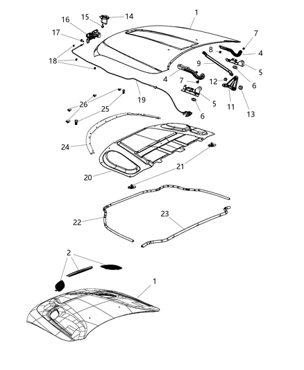 2018 Dodge Durango Hood Panel Diagram for 68309501AD