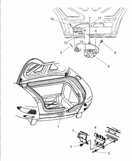 1997 Dodge Viper Deck Lid Weatherstrip & Latch Diagram