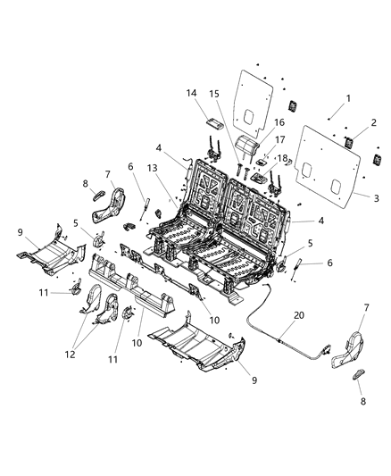 2011 Dodge Durango HEADREST-Second Row Diagram for 1UP791X9AA