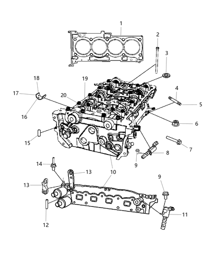2012 Chrysler 200 Head Kit-Engine Cylinder Diagram for 68004168AC