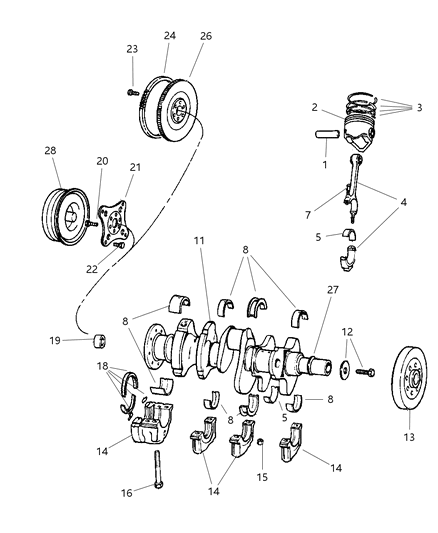 2002 Dodge Dakota Crankshaft , Piston & Torque Converter Diagram 2