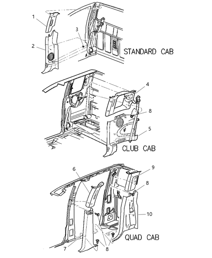 2002 Dodge Dakota B-Pillars & C-Pillars Diagram